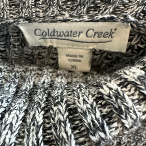 ColdWater Creek Black and White Knitted, Folded Turtle Neck Oversize Sweater - Picture 3 of 5